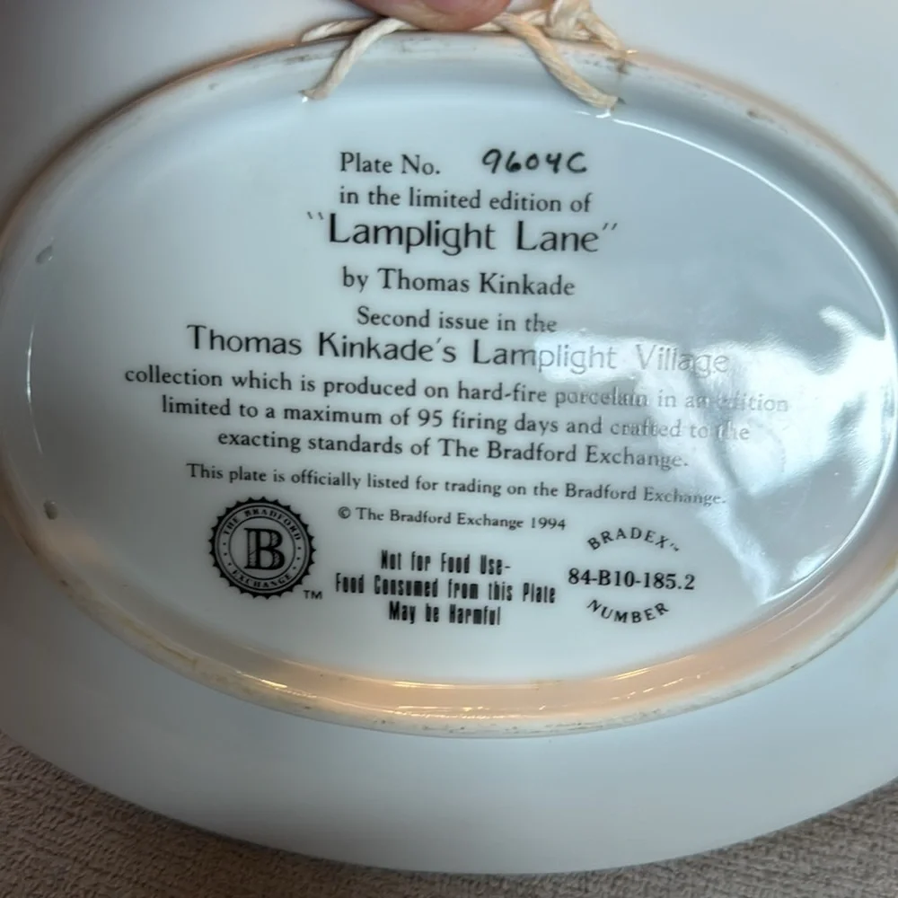 Thomas Kinkade Lamplight Lane 2nd Lamplight Village Collector Plate 6964 NO COA